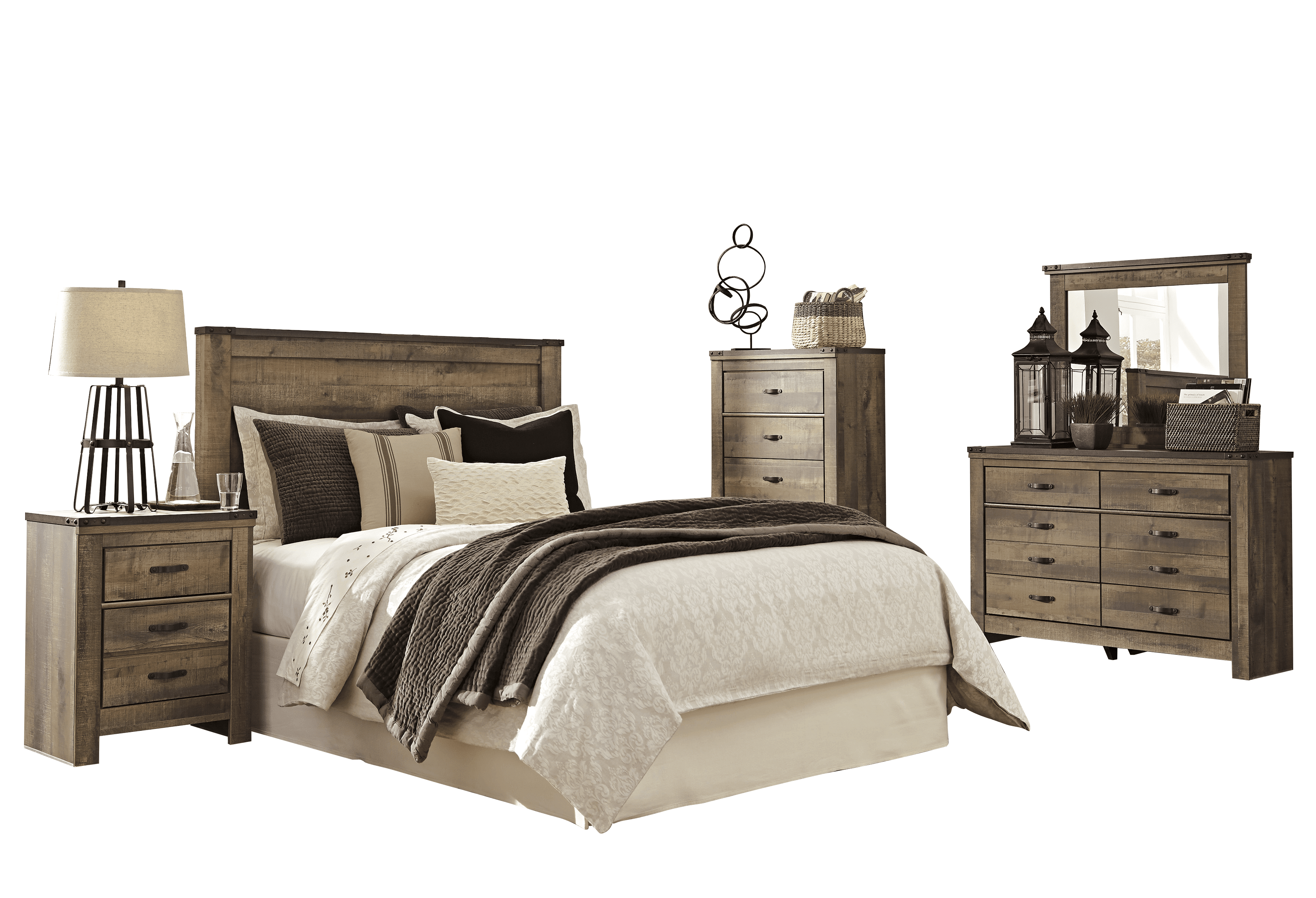 Ashley Furniture Trinell 5 Pc Bedroom Set Queen Panel Headboard 1 Nightstand Dresser Mirror Chest Brown Walmart Com Walmart Com
