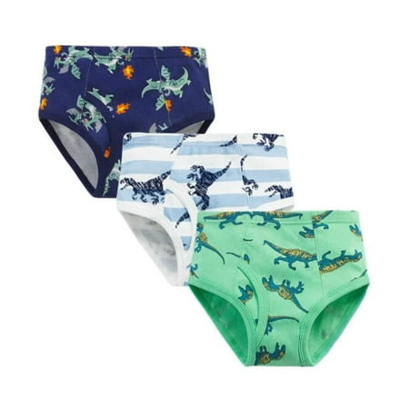 FNNMNNR Baby Soft Panty Cotton Underwear Little Boys Dinosaur Briefs Toddler Undies Children Truck Panties(Pack of 3)-3T