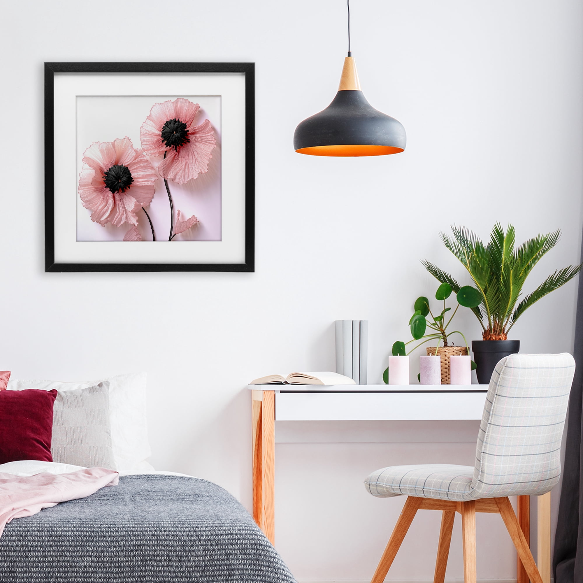 Properly Pink Poppies Black Framed Print Under Glass, design by Sasha