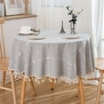 thumbnail image 6 of ICEANT 110 inch Linen Textured Tablecloth with Tassel, Round Grid Pattern Waterproof Wrinkle Free Table Cover, Spill-Proof Table Cloth For Dining Room & Living Room, Grey, 6 of 6