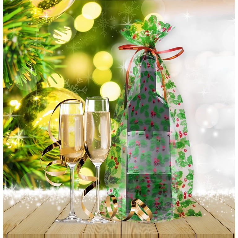 Zhanmai 400 Pcs Christmas Wine Bottle Gift Bags Set - 200 Bags & 200 Pull Bows, Red/Green