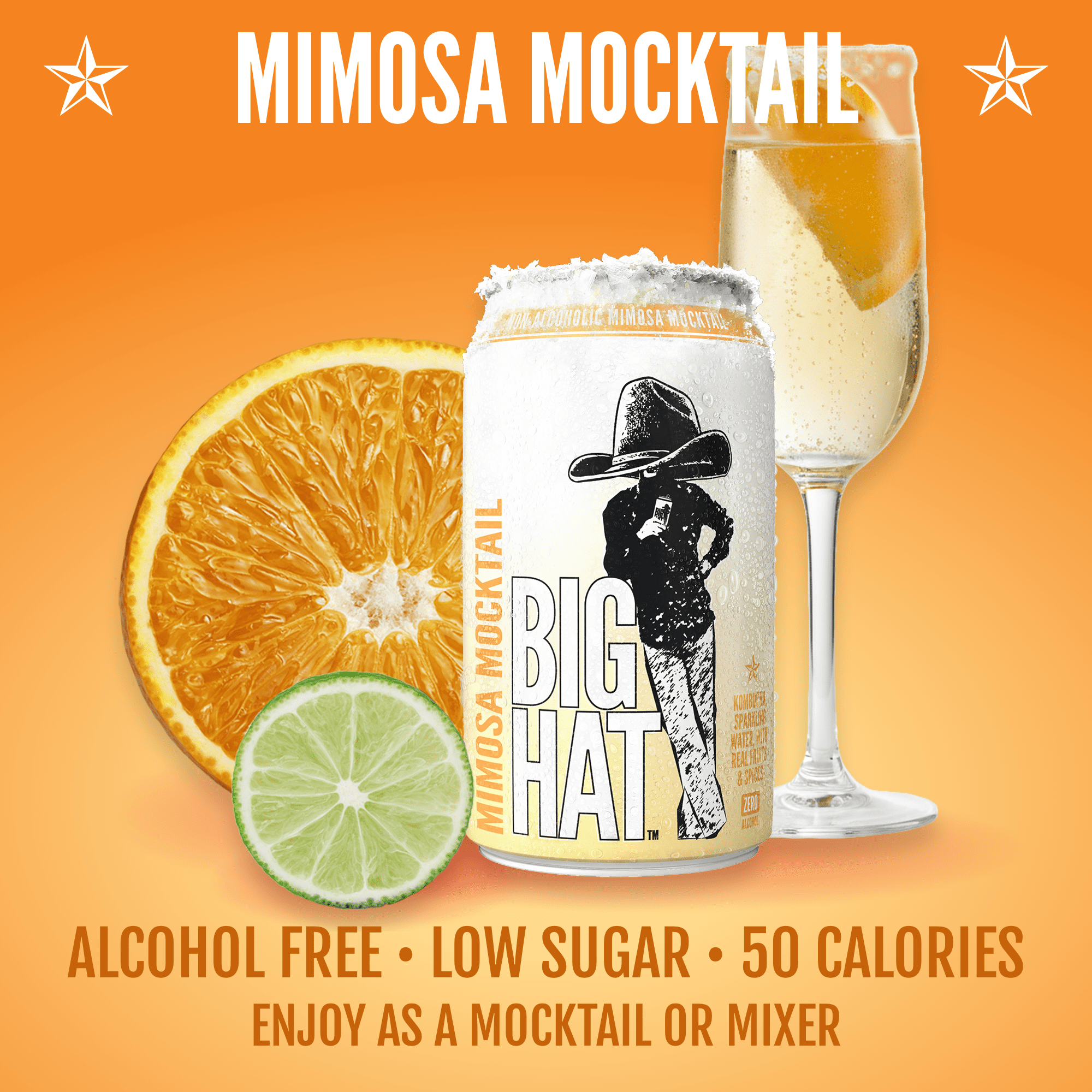 BIG HAT Mimosa Mocktail, Non-Alcoholic 4 Pack, 12 fl oz Cans