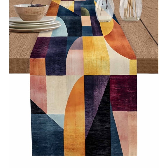 ERUNPONLY Orange Geometric Table Runner - 36 Inch Long Modern Abstract Simple Color Block Cotton and Linen Blended Dress Scarves Farmhouse Table Runner for Kitchen Dining, Coffee Table, 13" x 36"
