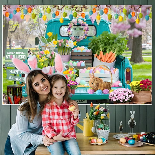 QTOCIO Spring Wreath Fence Easter Photo Material Photography Background Cloth