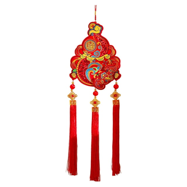 Elegante adorno colgante de terciopelo con forma de fruta roja tradicional para el Año Nuevo Lunar. 265 x 93 cm