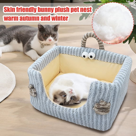 Cat Dog Bed, Rectangular Pet Sofa With Handle & Cute Eyes Design, Washable Indoor Pet Sleeping Pad, Comfortable Pet Nest For Cats Dogs, Indoor Outdoor Pet Lounge
