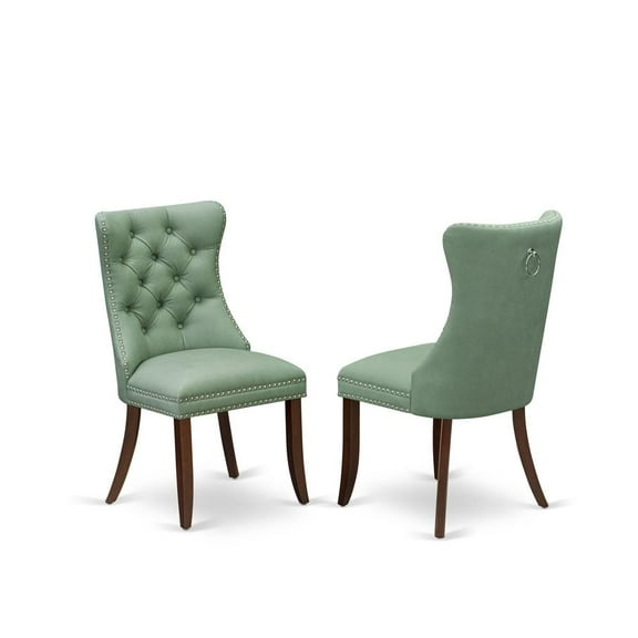 East West Furniture Parsons Dining Chairs - Willow Green faux leather Upholstered Chairs, Set of 2