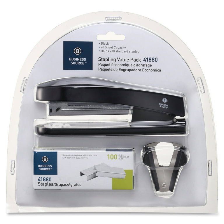 Business Source Standard Stapler Value Pack - 20 Sheets Capacity - 210 Staple Capacity - Full Strip - 1 / Pack - Black Business Source Standard Stapler Value Pack - 20 Sheets Capacity - 210 Staple Capacity - Full Strip - 1 / Pack - Black