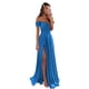 thumbnail image 1 of Vestido de fiesta GODCUN satinado con hombros descubiertos, azul, US26W, 1 of 7