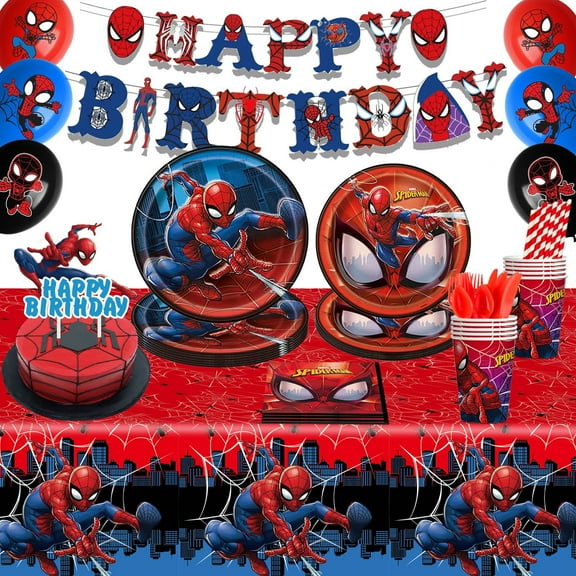 Spiderman cartoon anime birthday party supplies birthday decorations, cartoon theme party favors including banners, plates, cups, napkins, cutlery and tablecloths