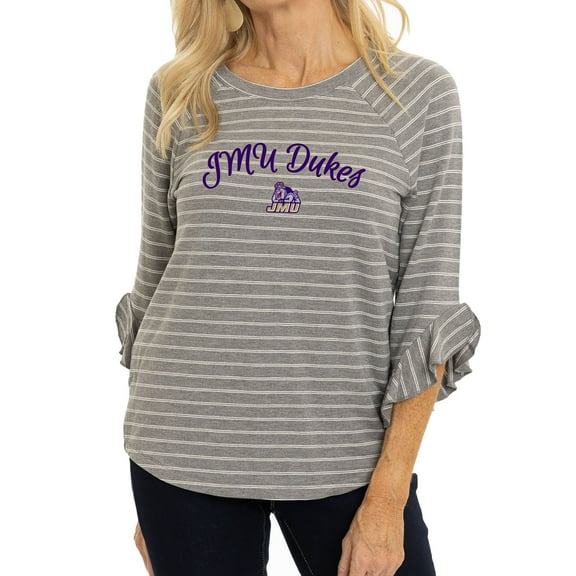 Women's Heather Gray James Madison Dukes Renatta Striped Ruffle Sleeve Top