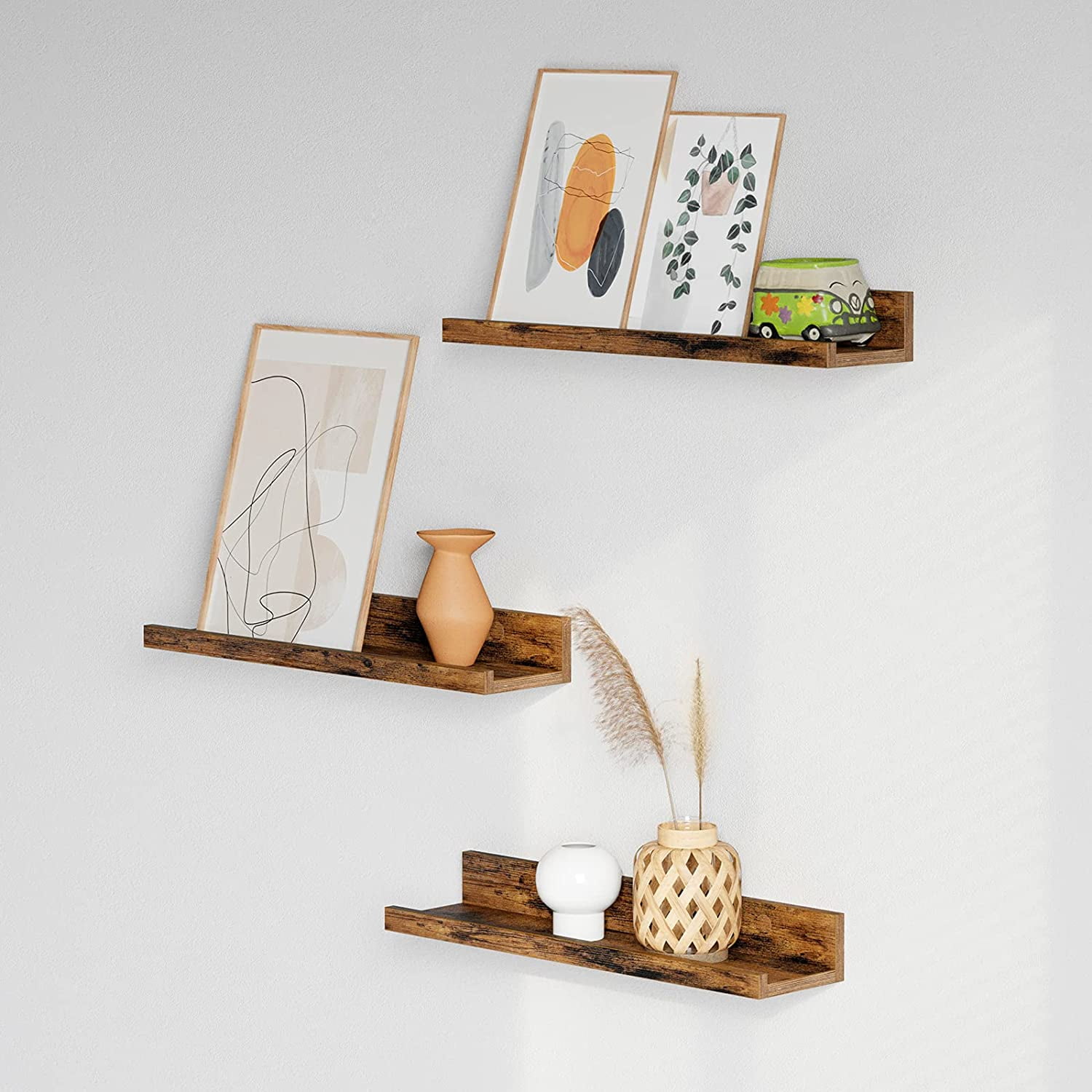 Hallway Entryway Set of 3 Cube Wall Shelves for Photos Office in Living Room Kitchen Decorations VASAGLE Floating Shelves Rustic Brown ULWS03BX