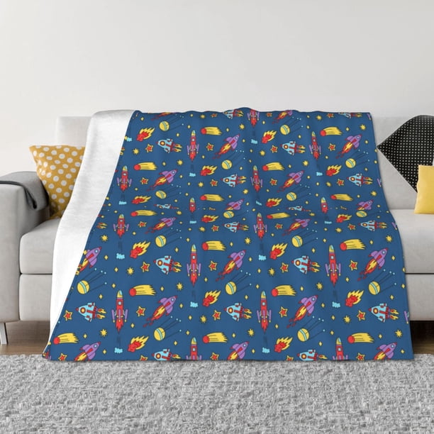Balery Cosmos Rockets Manta de Franela con Dibujo, Lujo Ultra Suave y Cálido, Antipelusa y Resistente a las Arrugas para Cama, Sofá, Camping -60"x50"