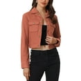 thumbnail image 1 of INSPIRE CHIC Women's Casual Faux Suede Notched Collar Button Up Cropped Jacket with Pockets Brown Red XS, 1 of 5