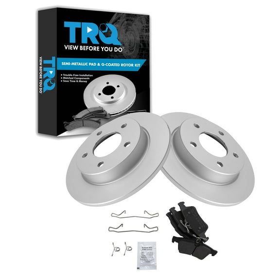 TRQ Rear Brake Pad & Rotor Kit Brake Pads Brake Rotor Semi-Metallic Premium G-Coated Fits Select 2006-2013 Mazda 3