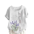 thumbnail image 2 of HOMBOM Womens Summer Tops Boho Tunic Tops Crewneck Cotton Linen Floral T Shirts for Women Short Sleeve, 2 of 5