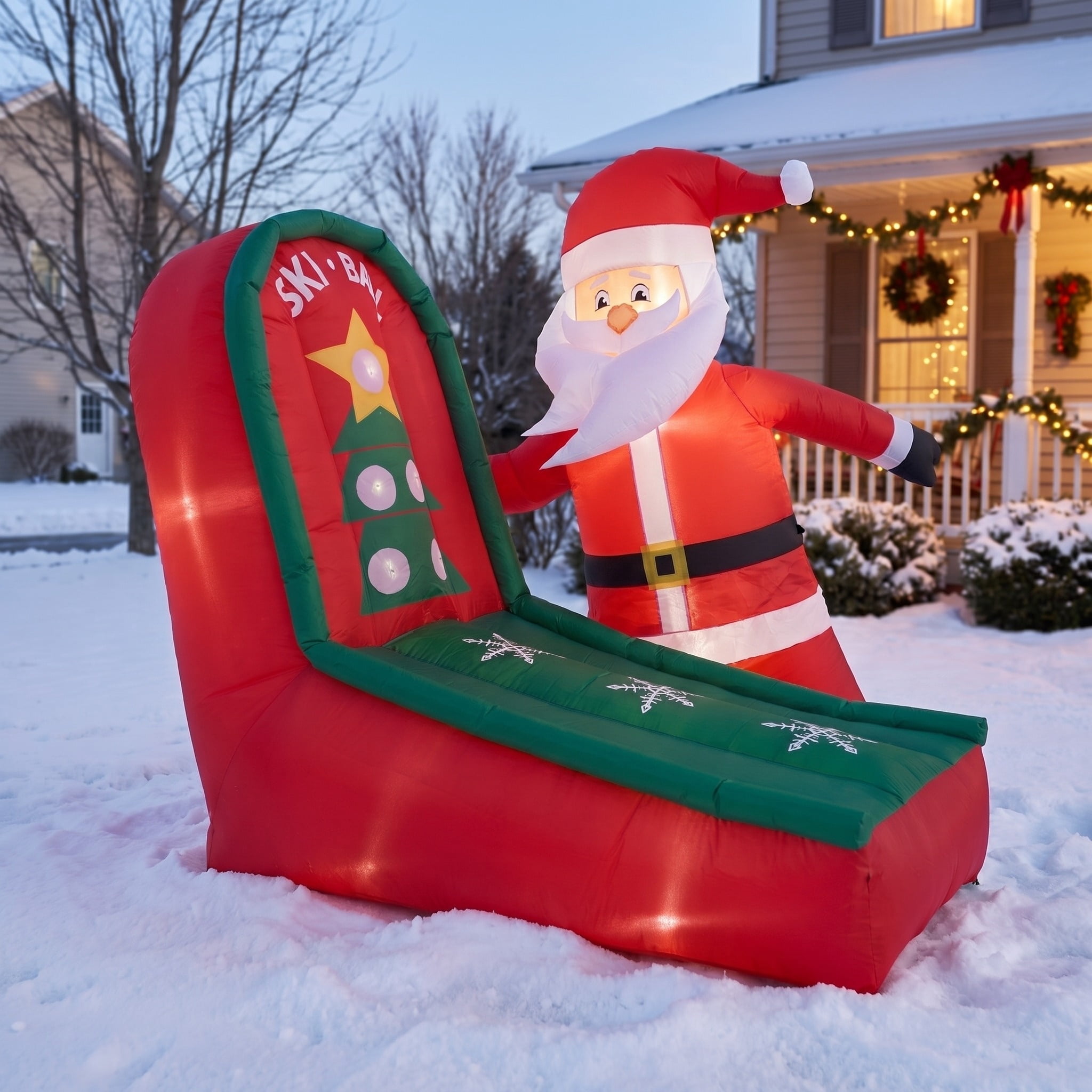 Multicolor Santa Ski Ball with Motion Lights Christmas Airblown Yard Inflatable, 8', by Holiday Time