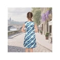 thumbnail image 5 of Sunny Fashion Girls Sleeveless A-Line Dress Satin Blue Wave Print Knee Length Casual Beach Party Summer Holiday 7 Years, 5 of 7