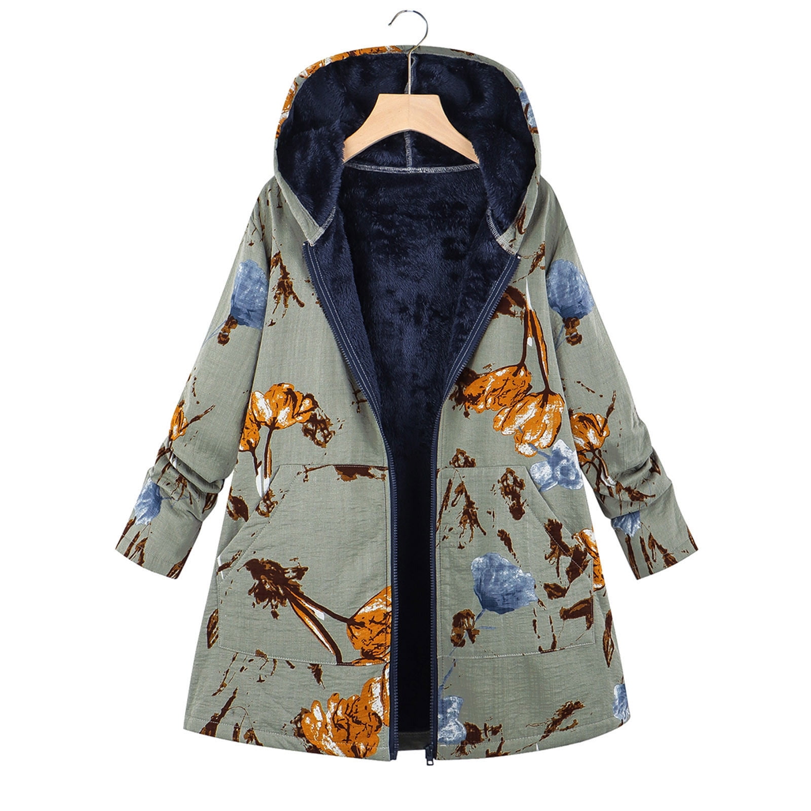Women's Floral Printed Warm Hoodie Coat 