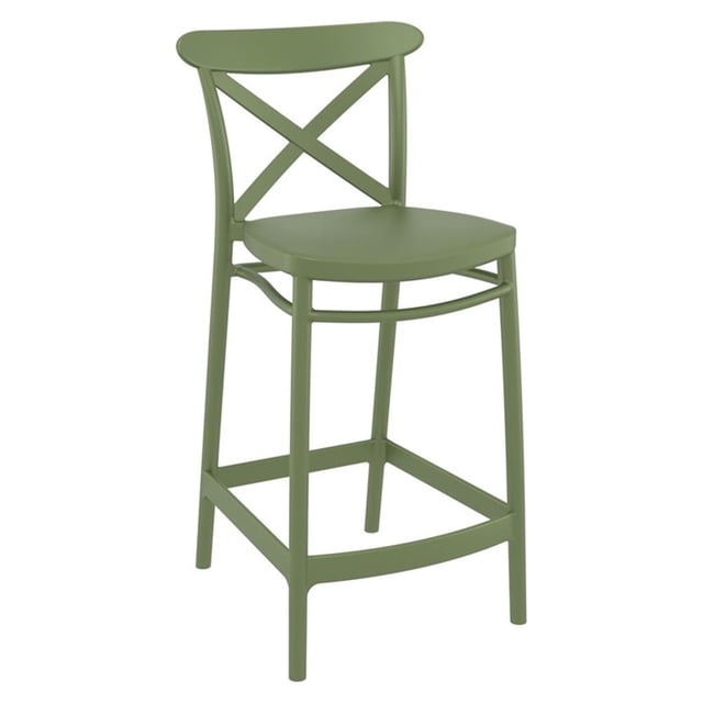 Compamia Cross Tabouret de Comptoir Contemporain en Résine pour Intérieur et Extérieur Vert Olive
