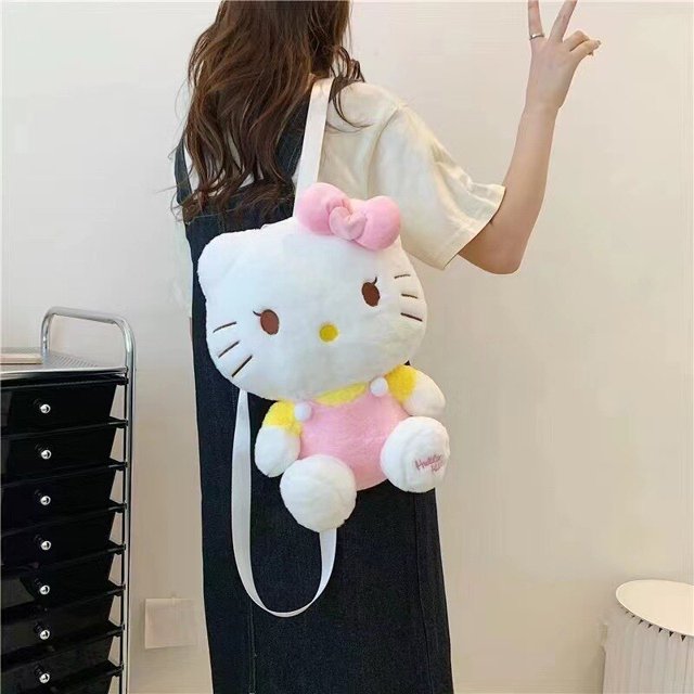 Sanrio-mochila de peluche Kawaii de Hello Kitty, bolsa de animales de peluche, juguetes, dibujos animados de Anime, Kt, bolsos de hombro, novedad