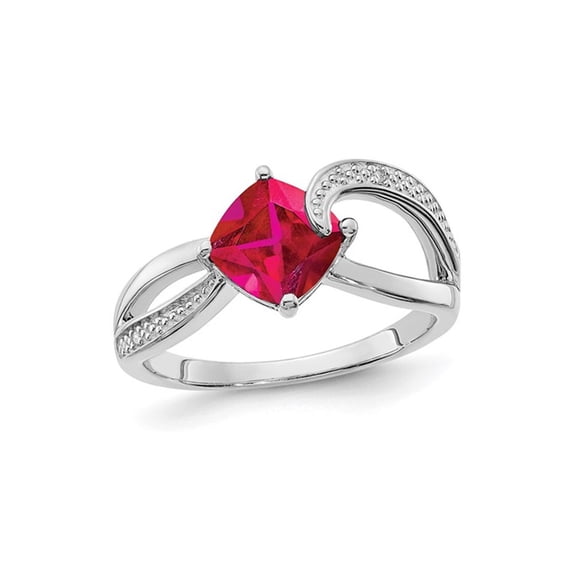 1.79 Carat (Ctw) Cushion-Cut Lab-Created Ruby Ring in Sterling Silver for Women