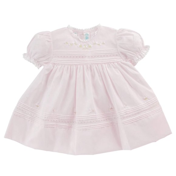 Girls Pink Dress Vintage Baby Clothes Lace Trim 9M