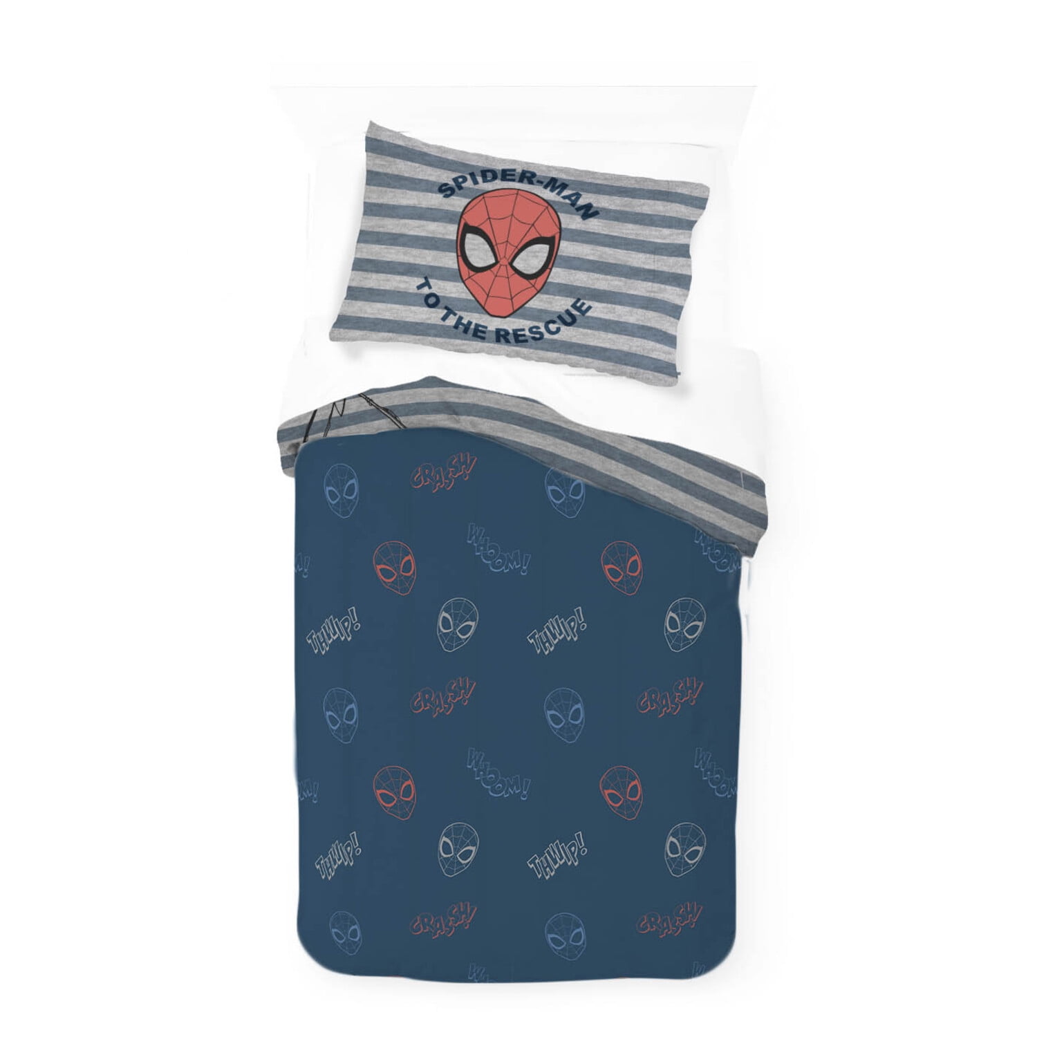Marvel Spider-Man Striped 2-Piece Reversible Comforter and Pillowcase Set, Twin/Full