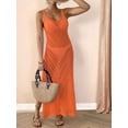 thumbnail image 2 of Dycnvjo Women'S Crochet Coverups Sleeveless Beachwear Dresses Side Slit Maxi Beachwear Orange One Size, 2 of 6
