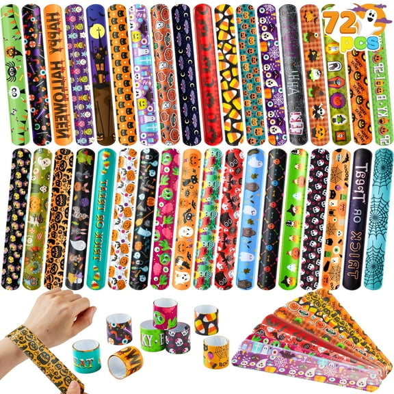 JOYIN 72 PCS Halloween Slap Bracelets Halloween Toys for Kids Girls Boys, 36 Different Design Bracelets Bulk for Party Favors and Supplies, Halloween Treat Bags Gifts