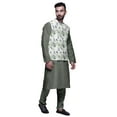 thumbnail image 2 of Atasi Mandarin Collar Traditional Solid Kurta Pajama With Printed Jacket Set, 2 of 3