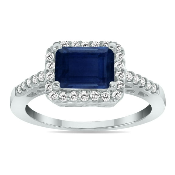 SZUL Women's 2 1/2 Carat TW Emerald Cut Sapphire Diamond Ring in 10K White Gold