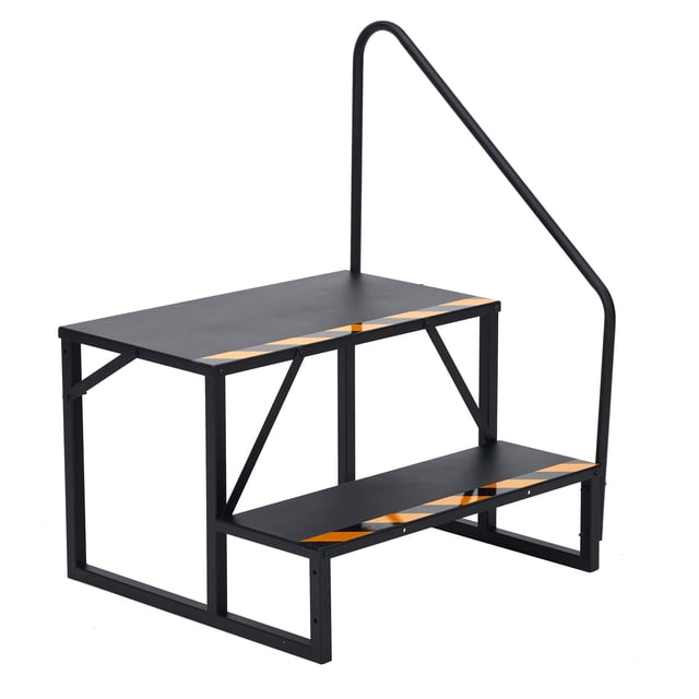 2/3/4 Step RV Handrail Stairs Heavy Duty, Portable Foldable Mobile Home Steps with Anti Slip Tape, Detachable Ladder for Travel Trailer Camper Hot Tub Pool, Single/Double Rail, Black