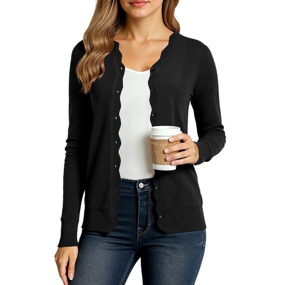 Uvplove Women's Long Sleeve Cardigan V-Neck Oufits Knit Button Down Casual Sweater,Black,M-3XL