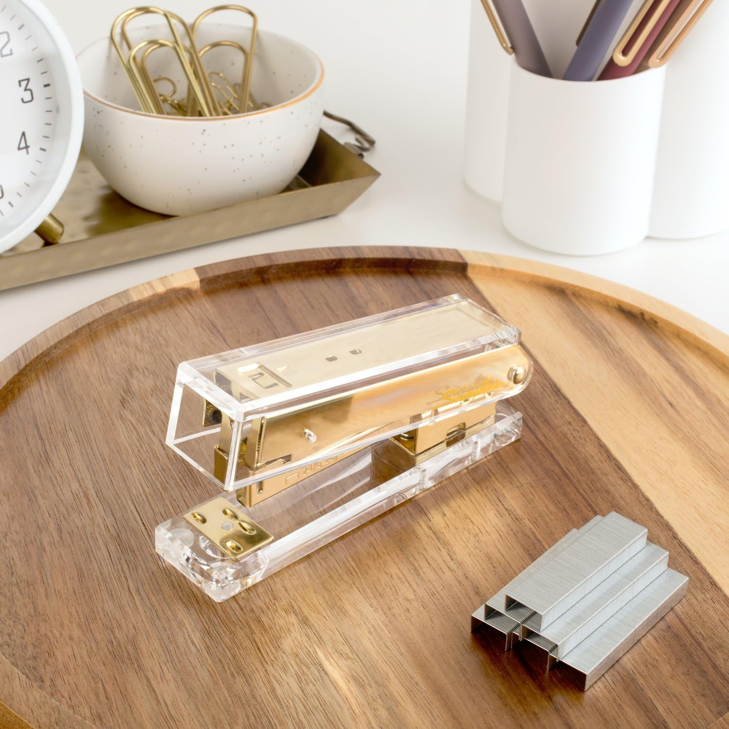 Compact Clear Acrylic Gold Stapler, 20 Sheet Capacity, Half Strip, Transparent Desk Stapler (S700000A)