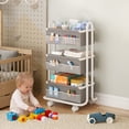 thumbnail image 2 of 3-Tier Baby Diaper Caddy Organizer Cart, Mobile Nursery Storage Carts with Wheels, 3 Dividers & 6 Mesh Pockets Durable Metal Utility Cart for Nursery, Bedroom, Bathroom, Baby Essentials Organization, 2 of 9