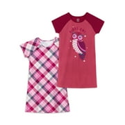 Wonder Nation Girls Short Sleeve Pajama Nightgown, 2-pack, Size 4-18 and Plus