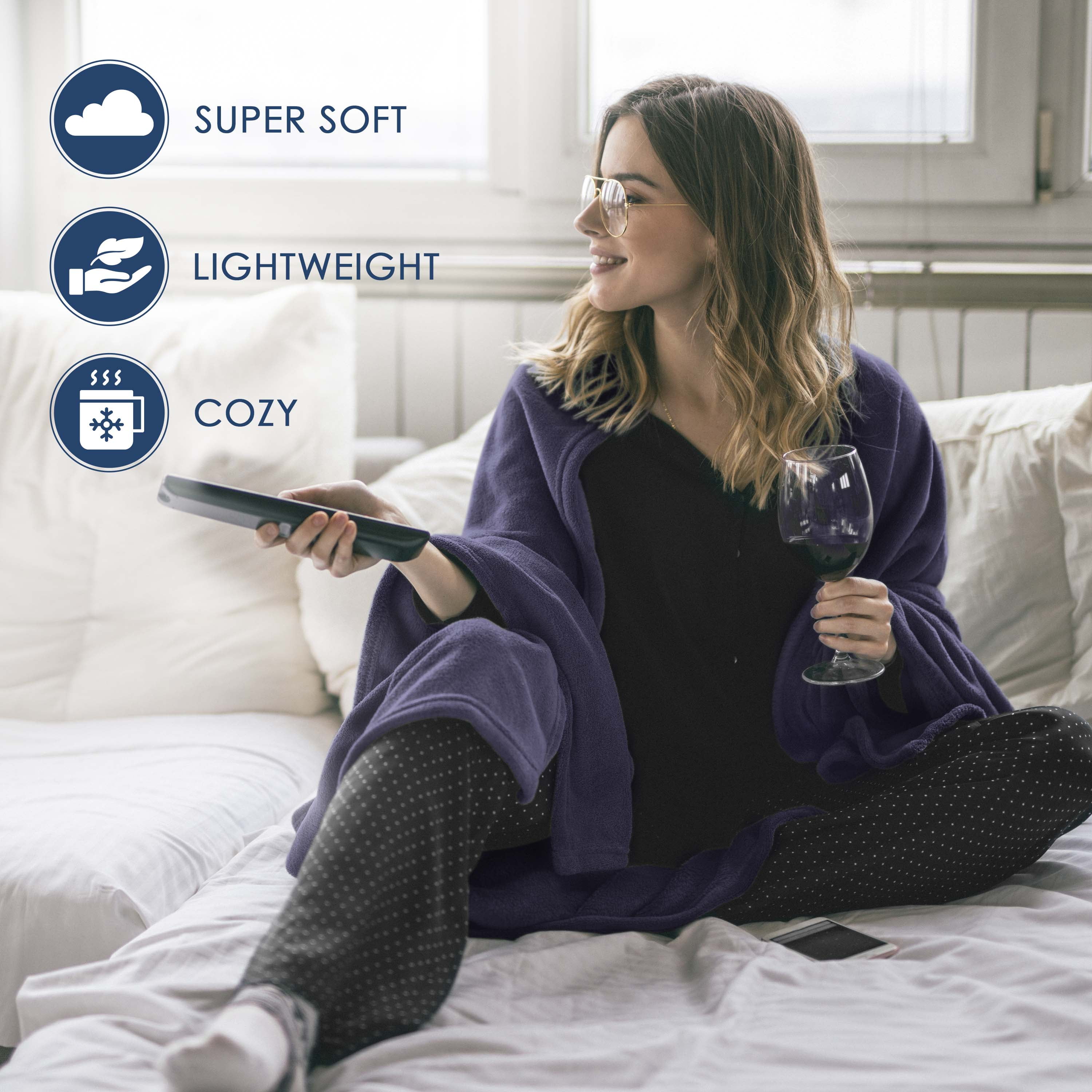 Comfy Supersoft Fleece Bed Blanket – Lightweight All-Season – King Size – Navy