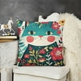thumbnail image 2 of Cat Throw Pillow Cushion Cover, Surrounded by Inspirational Folk Theme, Decorative Square Accent Pillo Multicolor Seafoam, 2 of 5