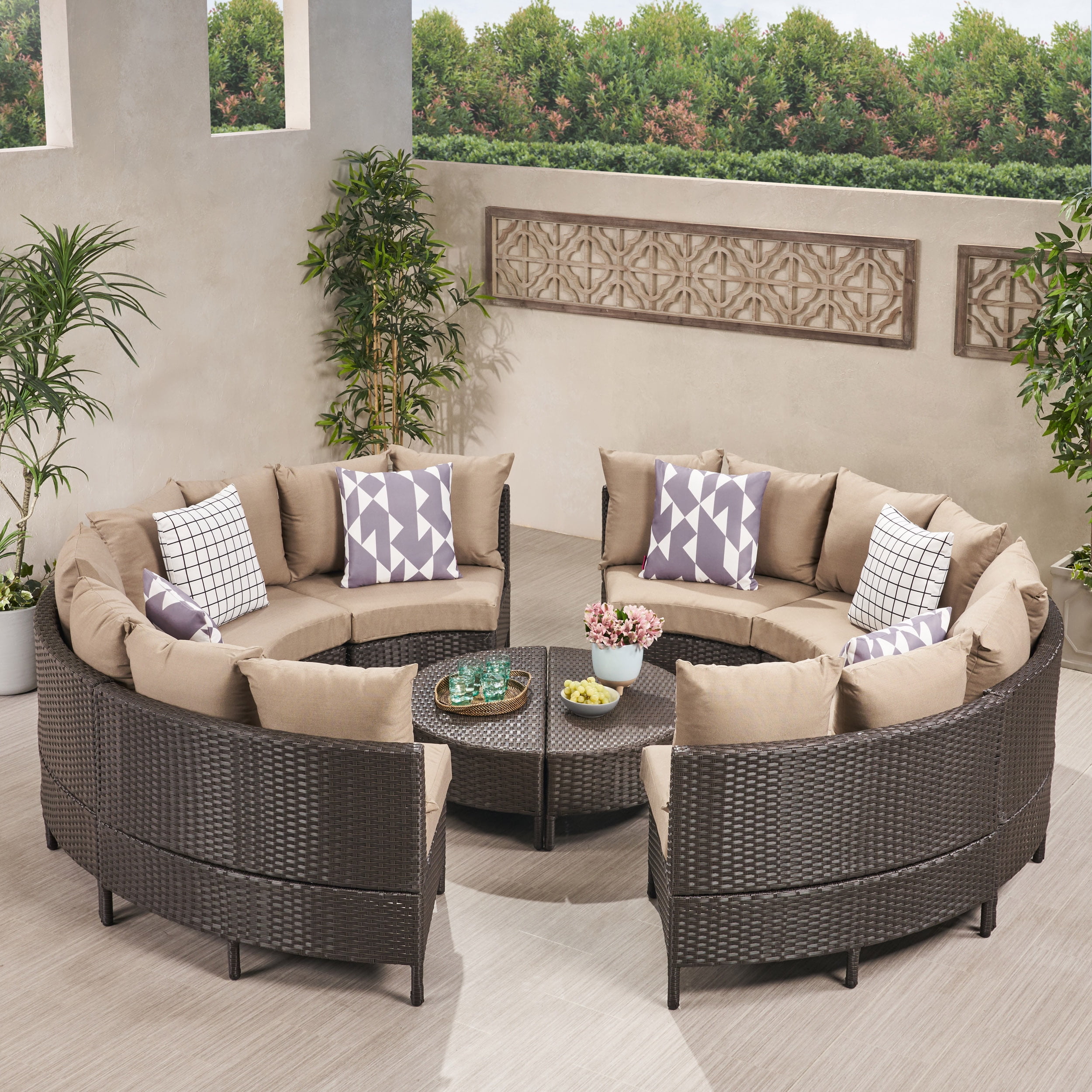 Norton Outdoor Ten piece Dark Brown Wicker Lounge Set