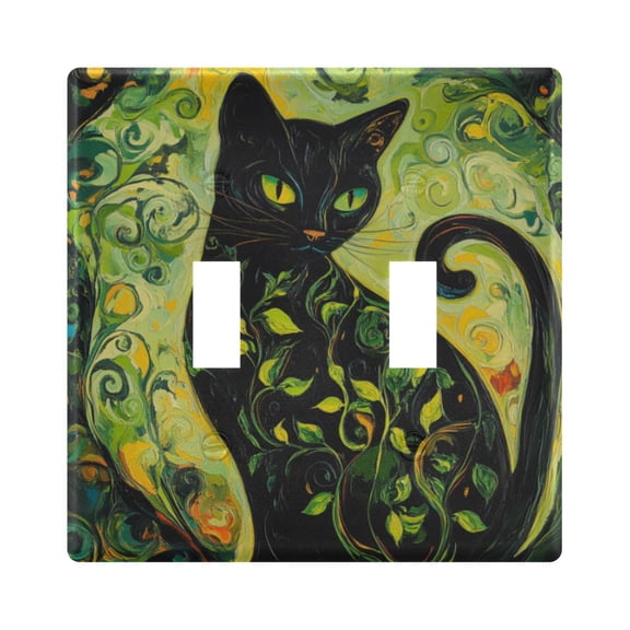 WOBOGO Black Cat with Vines 2-hole Switch Plates PC Flame Retardant Plastic Material Glossy Finish Smooth Touch 4.56x4.48x0.27in