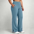 thumbnail image 2 of TEAJOPSUU Women's Plus Size Yoga Pants Wide Leg Elastic High Waisted Side Slits Tummy Control Pants with Pockets Casual Workout Gym Trousers Blue, 2 of 7