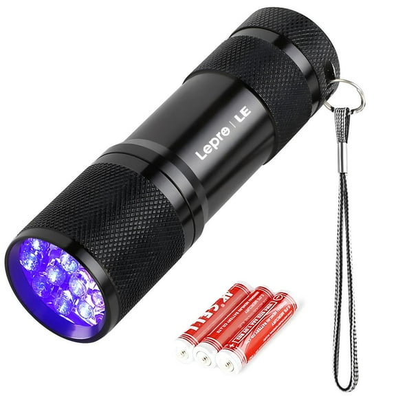 Lepro Small UV Flashlights with AAA Batteries , Portable Black Light Pet Urine Detectors with 9 LEDs 395nm Wavelength Specialize in Detect Pet Dog Cat Urine Stain and more