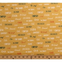 Cotton Photography Words Click Say Cheese Oh Snap Yellow Cotton Fabric Print by the Yard (1649-26336-S)