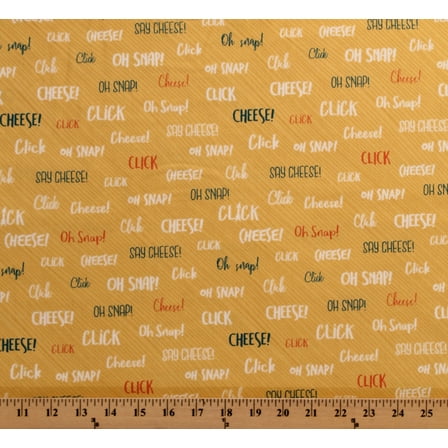 Cotton Photography Words Click Say Cheese Oh Snap Yellow Cotton Fabric Print by the Yard (1649-26336-S)