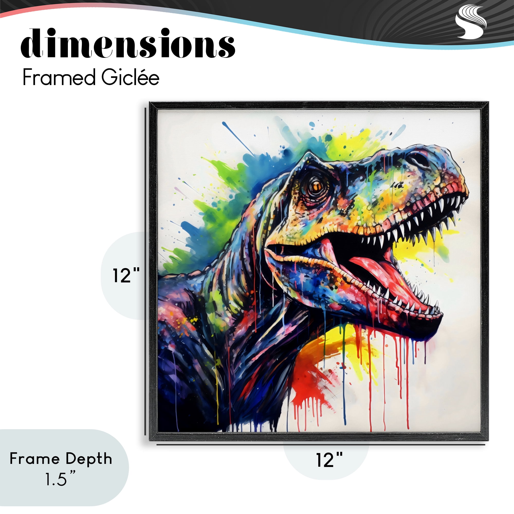 Stupell Industries Colorful T-Rex Roaring Black Framed Giclee Art, design by Creative Studio