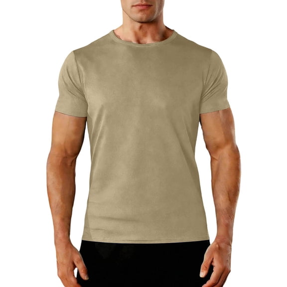 BVnarty Men's Solid Performance Crew Neck Short Sleeve T‑Shirt, Quick‑Dry Breathable Basketball Gym Tops Khaki L