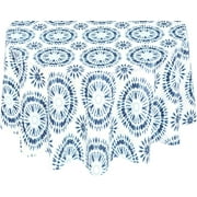 Newbridge Blue and White Circular Tie Dye 60 x 84 inch Oval Flannel Backed Vinyl Tablecloth