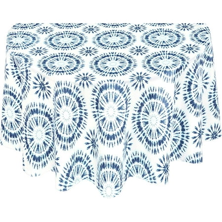Newbridge Blue and White Circular Tie Dye 60 x 84 inch Oval Flannel Backed Vinyl Tablecloth