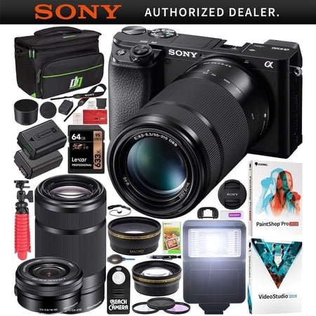 Sony a6100 Mirrorless Camera 4K APS-C ILCE-6100YB with 2 Lens Kit 16-50mm + 55-210mm w/ Deco Gear Case + Extra Battery + Flash + Wide Angle & Telephoto Lens + Filter Kit | Official Sony USA Partner